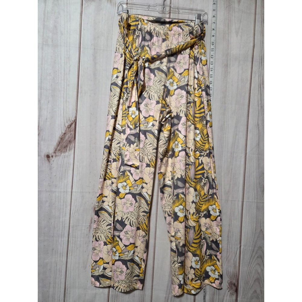 Mod X Womens 1X Wide Leg Pants Tropical Floral Print High‎ Rise Tie Waist